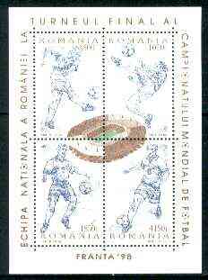 Rumania 1998 World Cup Football Championships sheetlet containing 4 values, stamps on , stamps on  stamps on football, stamps on  stamps on sport