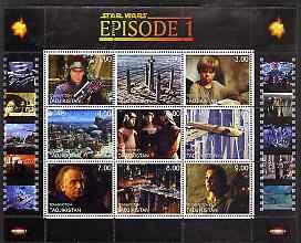 Tadjikistan 1999 Star Wars Episode 1 perf sheetlet containing 9 values, unmounted mint, stamps on , stamps on  stamps on space, stamps on sci-fi, stamps on films, stamps on cinema