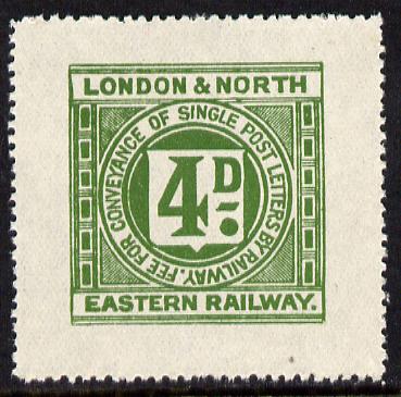 Cinderella - Great Britain 1925 London & North Eastern Railway 4d green letter stamp without controls unmounted mint, stamps on railways, stamps on cinderella