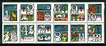 Cinderella - United States 1973 Christmas Lung Association Seal 3 se-tenant blocks of 4 unmounted mint (12 Days of Christmas), stamps on cinderella, stamps on christmas, stamps on diseases, stamps on medical