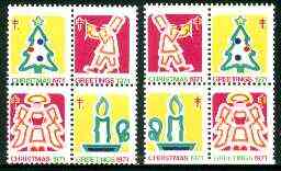 Cinderella - United States 1971 Christmas TB Seal two se-tenant blocks of 4 unmounted mint, stamps on cinderella, stamps on christmas, stamps on tb, stamps on diseases
