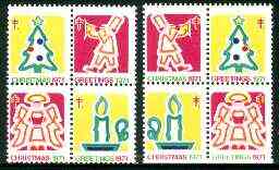 Cinderella - United States 1971 Christmas TB Seal two se-tenant blocks of 4 unmounted mint, stamps on , stamps on  stamps on cinderella, stamps on christmas, stamps on tb, stamps on diseases