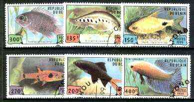 Benin 1999 Fish complete perf set of 6 values cto used*, stamps on , stamps on  stamps on fish