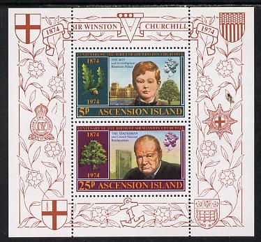 Ascension 1974 Churchill Birth Centenary m/sheet unmounted mint (SG MS 184), stamps on churchill  personalities    trees