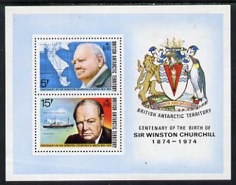 British Antarctic Territory 1974 Churchill Birth Centenary m/sheet unmounted mint, SG MS 63, stamps on churchill  personalities    ships    maps