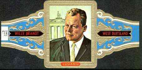 Cinderella - Lugano cigar band illustrating Willy Brandt (Chancellor of West Germany) Series 12 No.1, stamps on , stamps on  stamps on cinderella, stamps on personalities, stamps on constitutions