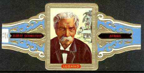 Cinderella - Lugano cigar band illustrating Albert Schweitzer (Philosopher, Theologian, Organist & Mission Doctor) Series 4 No.131 unmounted mint, stamps on , stamps on  stamps on cinderella, stamps on personalities, stamps on philosophy, stamps on organ, stamps on music, stamps on religion, stamps on nobel