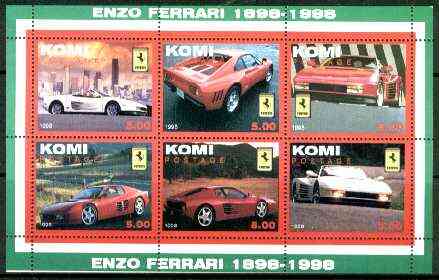 Komi Republic 1999 Centenary of Ferrari perf sheetlet containing set of 6 values unmounted mint, stamps on cars, stamps on ferrari