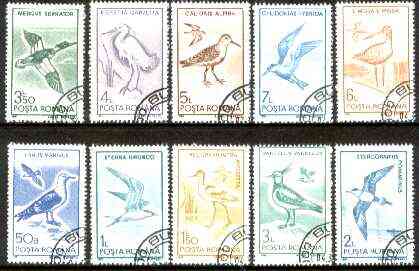 Rumania 1991 Water Birds set of 10 fine cds used, SG 5323-32, Mi 4642-51*, stamps on , stamps on  stamps on birds, stamps on gull, stamps on tern, stamps on avocet, stamps on skua, stamps on lapwing, stamps on merganser, stamps on egret, stamps on dunlin, stamps on godwit 