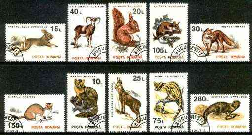 Rumania 1993 Mammals set of 10 very fine cds used, SG 5533-42, Mi 4901-10*, stamps on animals, stamps on mammals, stamps on rabbit, stamps on fox, stamps on stoat, stamps on mongoose, stamps on squirrel, stamps on chamois, stamps on argali, stamps on genet, stamps on dormouse, stamps on  fox , stamps on foxes, stamps on  