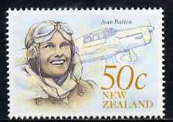 New Zealand 1990 Jean Batten 50c (Pilot & Percival) from Heritage set 5th issue unmounted mint, SG 1549, stamps on , stamps on  stamps on aviation, stamps on percival, stamps on personalities, stamps on women