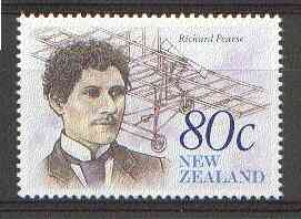 New Zealand 1990 Richard Pearce 80c (Inventor) from Heritage set 5th issue unmounted mint, SG 1551, stamps on aviation, stamps on inventors, stamps on personalities