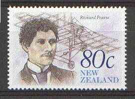 New Zealand 1990 Richard Pearce 80c (Inventor) from Heritage set 5th issue unmounted mint, SG 1551, stamps on , stamps on  stamps on aviation, stamps on inventors, stamps on personalities