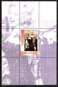 Angola 1999 Marilyn Monroe perf souvenir sheet unmounted mint, stamps on , stamps on  stamps on music, stamps on personalities, stamps on entertainments, stamps on films, stamps on cinema, stamps on marilyn monroe, stamps on millennium