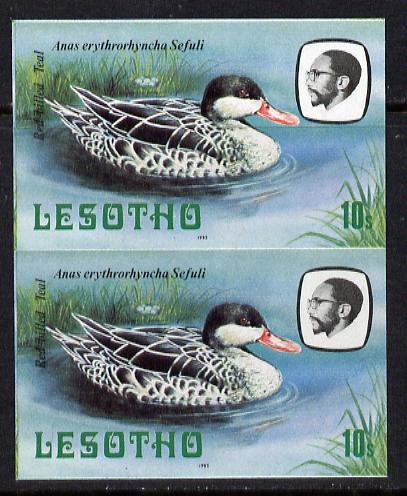 Lesotho 1982 Red Billed Teal 10s def in unmounted mint imperf pair* (SG 506) , stamps on , stamps on  stamps on birds, stamps on teal, stamps on ducks