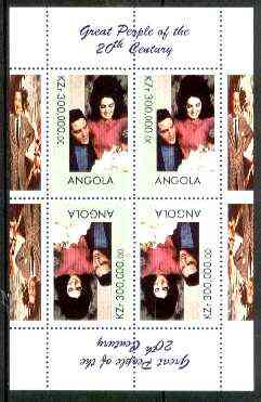 Angola 1999 Great People of the 20th Century - Elvis #2 (with Priscila) perf sheetlet of 4 (2 tete-beche pairs) unmounted mint, stamps on , stamps on  stamps on music, stamps on personalities, stamps on elvis, stamps on entertainments, stamps on films, stamps on cinema, stamps on millennium