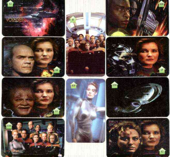 Telephone Card - Star Trek - Voyager set of 10 phone cards (\A31, 3 x \A32, 2 x , , \A315 & 2 x \A320), stamps on films, stamps on sci-fi, stamps on cinema