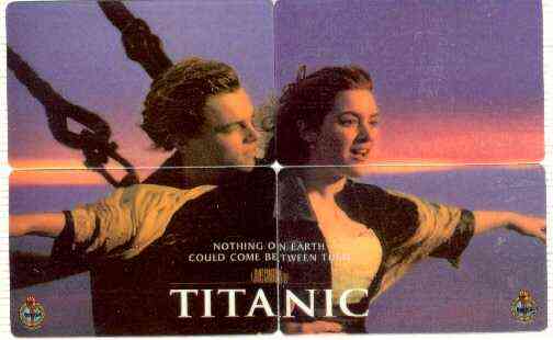 Telephone Card - Titanic set of 4 x 20 units phone cards forming a composite horizontal picture, Limited edition, stamps on films, stamps on cinema, stamps on entertainments, stamps on ships, stamps on titanic, stamps on disasters, stamps on shipwrecks