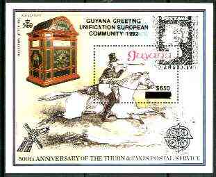 Guyana 1991 European Community scarce $650 on $150 opt in black on 150th Anniversary of Penny Black m/sheet (Post Boy) unmounted mint as SG MS 2747