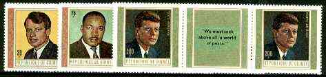 Guinea - Conakry 1968 Martyrs of Liberty (Martin Luther King, Robert & JF Kennedy) set of 6 unmounted mint, SG 668-673, Mi 506-11 (Gutter pairs with label between bearing quotation in English text available price x 2), stamps on personalities, stamps on kennedy, stamps on human rights