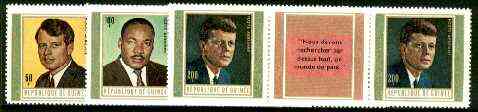 Guinea - Conakry 1968 Martyrs of Liberty (Martin Luther King, Robert & JF Kennedy) set of 6 unmounted mint, SG 668-673, Mi 506-11 (Gutter pairs with label between bearing..., stamps on personalities, stamps on kennedy, stamps on human rights