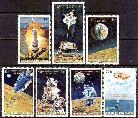 Guinea - Conakry 1969 First Man on the Moon set of 7 unmounted mint (French Text) SG 700-706, Mi 542-48(I), stamps on , stamps on  stamps on space, stamps on apollo, stamps on moon, stamps on parachutes