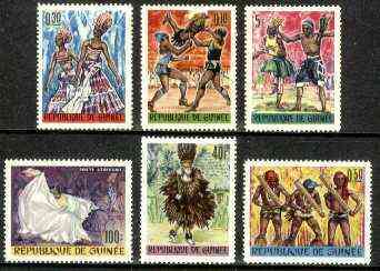 Guinea - Conakry 1966 Dancers set of 6 unmounted mint, SG 519-246, Mi 342-47* (unmounted mint but gum 'flattened'), stamps on , stamps on  stamps on dancing