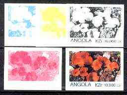 Angola 1999 Fungi 10,000k from Flora & Fauna def set, the set of 5 imperf progressive colour proofs comprising the four individual colours plus completed design (all 4-co...