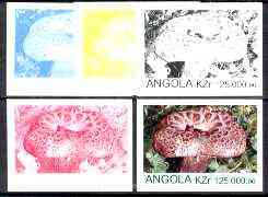 Angola 1999 Fungi 125,000k from Flora & Fauna def set, the set of 5 imperf progressive colour proofs comprising the four individual colours plus completed design (all 4-colour composite) 5 proofs unmounted mint, stamps on fungi