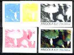 Angola 1999 Fungi 250,000k from Flora & Fauna def set, the set of 5 imperf progressive colour proofs comprising the four individual colours plus completed design (all 4-colour composite) 5 proofs unmounted mint, stamps on , stamps on  stamps on fungi