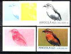 Angola 1999 Birds 300,000k from Flora & Fauna def set, the set of 5 imperf progressive colour proofs comprising the four individual colours plus completed design (all 4-c...