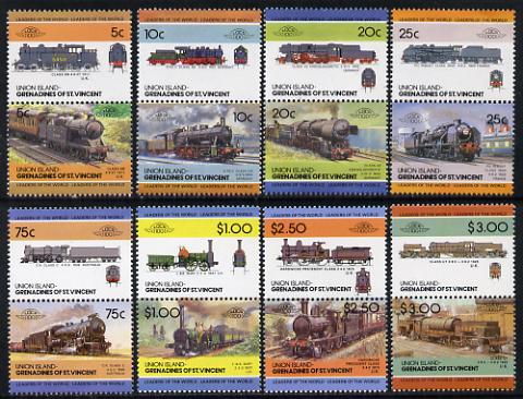 St Vincent - Union Island 1984 Locomotives #2 (Leaders of the World) set of 16 unmounted mint, stamps on , stamps on  stamps on railways