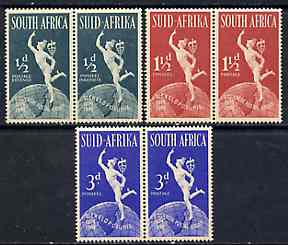 South Africa 1949 KG6 75th Anniversary of Universal Postal Union bi-lingual pairs set of 3 unmounted mint, SG 128-30, stamps on , stamps on  upu , stamps on  kg6 , stamps on 