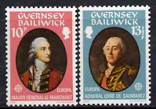 Guernsey 1980 Europa pair featuring Major General Le Marchant and Admiral Lord De Saumarez unmounted mint SG 212-3, stamps on personalities, stamps on europa