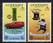 Guernsey 1979 Europa post & telecommunications pair fine unmounted mint SG 201-2, stamps on postal, stamps on postvans, stamps on postbox, stamps on telephones, stamps on telex, stamps on europa
