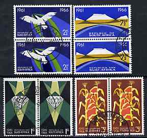 South Africa 1966 Fifth Anniversary of Republic set of 4 bi-lingual pairs fine used SG 262-5, stamps on , stamps on  stamps on minerals, stamps on  stamps on food, stamps on  stamps on birds, stamps on  stamps on mountains