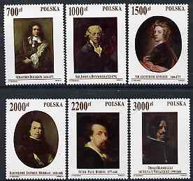 Poland 1992 Self Portraits set of 6 fine unmounted mint SG 3389-94, stamps on , stamps on  stamps on arts, stamps on rubens, stamps on reynolds, stamps on kneller, stamps on murillo, stamps on velazquez, stamps on bourdon