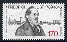 Germany - West 1989 Birth Cent of Friedrich List (Economist) unmounted mint SG 2285, stamps on , stamps on  stamps on railways, stamps on personalities, stamps on economics