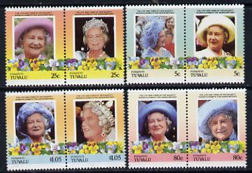 Tuvalu - Funafuti 1985 Life & Times of HM Queen Mother (Leaders of the World) set of 8 values unmounted mint, stamps on , stamps on  stamps on royalty     queen mother