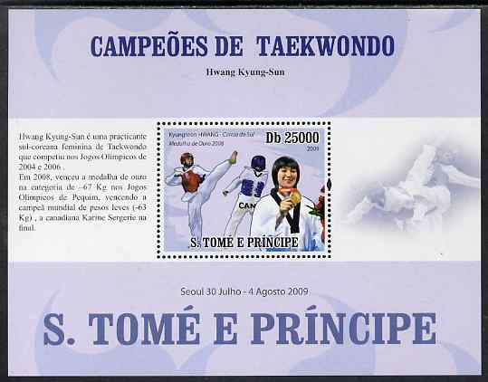 St Thomas & Prince Islands 2009 Taekwondo - Hwang perf s/sheet (Portuguese Text) unmounted mint, stamps on sport, stamps on martial arts, stamps on taekwondo