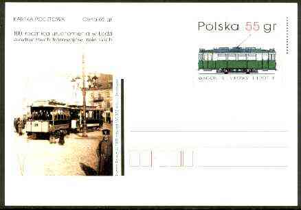 Poland 1998 100 Years of Electric Trams illustrated 55gr postal stationery card in pristine condition, stamps on buses, stamps on trams