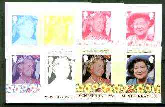 Montserrat 1985 Life & Times of HM Queen Mother 55c se-tenant pair, the set of 6 imperf progressive proofs comprising the 4 individual colours 2 and all 4-colour composites (completed design) as SG 636a, stamps on , stamps on  stamps on royalty, stamps on  stamps on queen mother