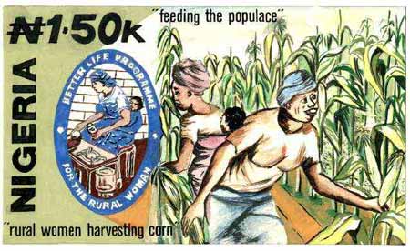 Nigeria 1992 National Centre for Womens Development - original hand-painted artwork for N1.50 value (Woman working in Corn field) by NSP&MCo Staff Artist Clement O Ogbebo..., stamps on women, stamps on corn, stamps on agriculture