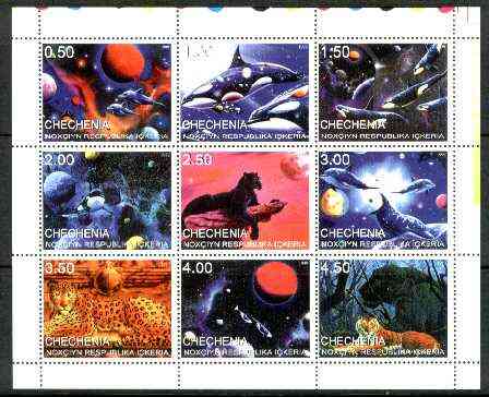 Chechenia 1999 Space, Whales & Big Cats perf sheetlet containing 9 values unmounted mint, stamps on , stamps on  stamps on space, stamps on whales, stamps on cats