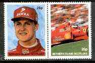 Bernera 1997 Michael Schumacher se-tenant pair unmounted mint, stamps on cars, stamps on racing cars, stamps on personalities, stamps on  f1 , stamps on formula 1, stamps on tobacco, stamps on ferrari, stamps on motor sport, stamps on  oil , stamps on 