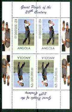 Angola 1999 Great People of the 20th Century - Aoki (Japanese Golfer) sheetlet of 4 (2 tete-beche pairs with the Tiger Woods in margin) unmounted mint, stamps on , stamps on  stamps on personalities, stamps on golf, stamps on millennium