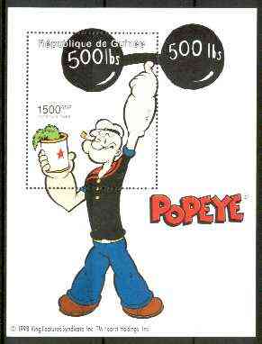 Guinea - Conakry 1998 Popeye perf souvenir sheet containing 1500 gnf value unmounted mint, stamps on , stamps on  stamps on cartoons, stamps on  stamps on  tv , stamps on  stamps on entertainments