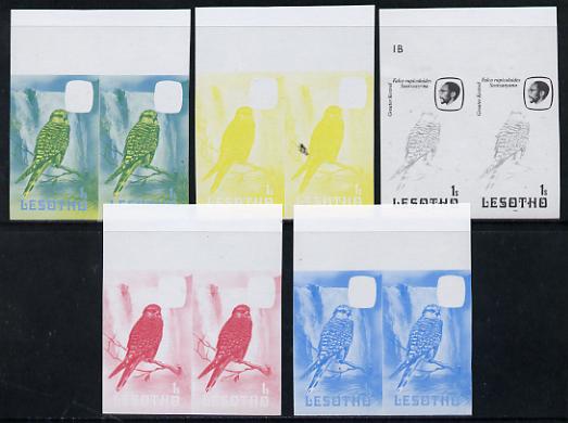 Lesotho 1981 Kestrel 1s the set of 5 imperf progressive proofs comprising the 4 individual colours, plus blue & yellow, scarce (as SG 437) unmounted mint, stamps on lesotho, stamps on birds, stamps on birds of prey, stamps on kestrel