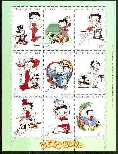 Guinea - Conakry 1998 Betty Boop perf sheetlet containing complete set of 9 values unmounted mint, stamps on cartoons, stamps on entertainments, stamps on films, stamps on cinema, stamps on nurses, stamps on medical, stamps on music, stamps on dancing