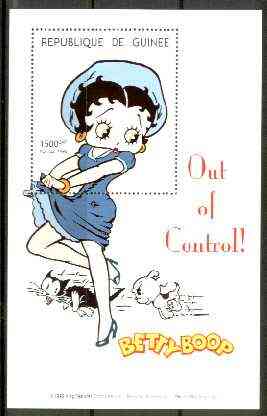 Guinea - Conakry 1998 Betty Boop 'Out of Control' perf souvenir sheet containing 1500 gnf value unmounted mint, stamps on , stamps on  stamps on cartoons, stamps on entertainments, stamps on films, stamps on cinema